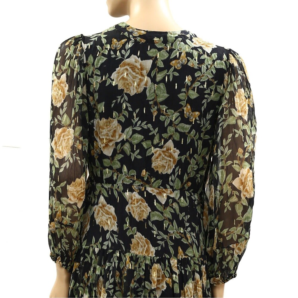 Anthropologie Black Floral Maxi Dress with Mustard Roses - Picture 8 of 11